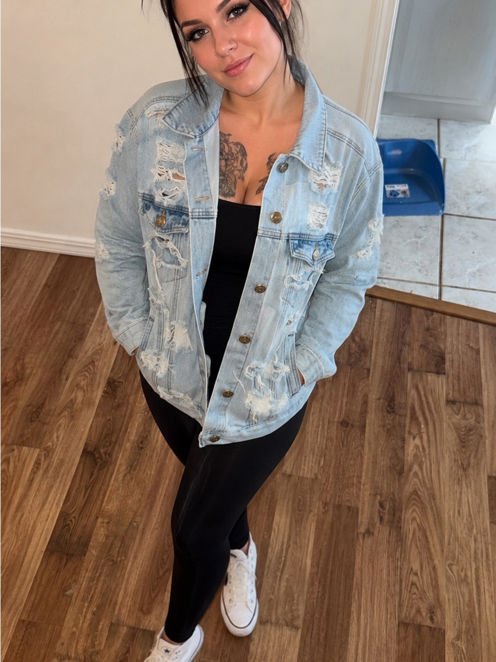 Forever 21 Light Blue Distressed Denim Jacket